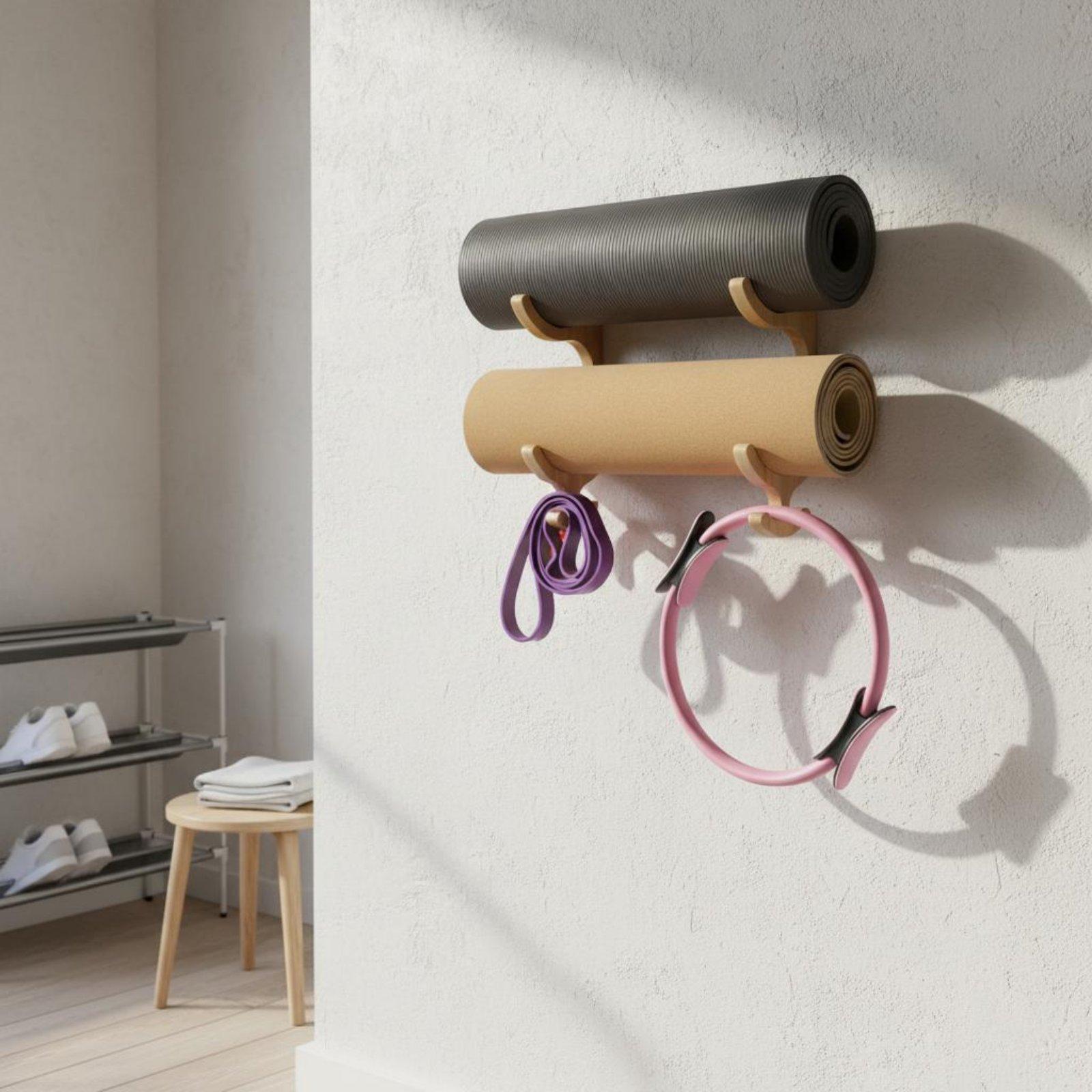 Home Gym Yoga Mat Storage - 나무 요가 매트 보관 선반 벽걸이형